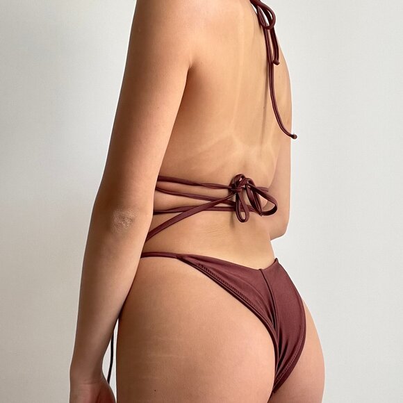 RUCHED TIE AROUND BROWN CHEEKY BIKINI XS - Picture 2 of 2